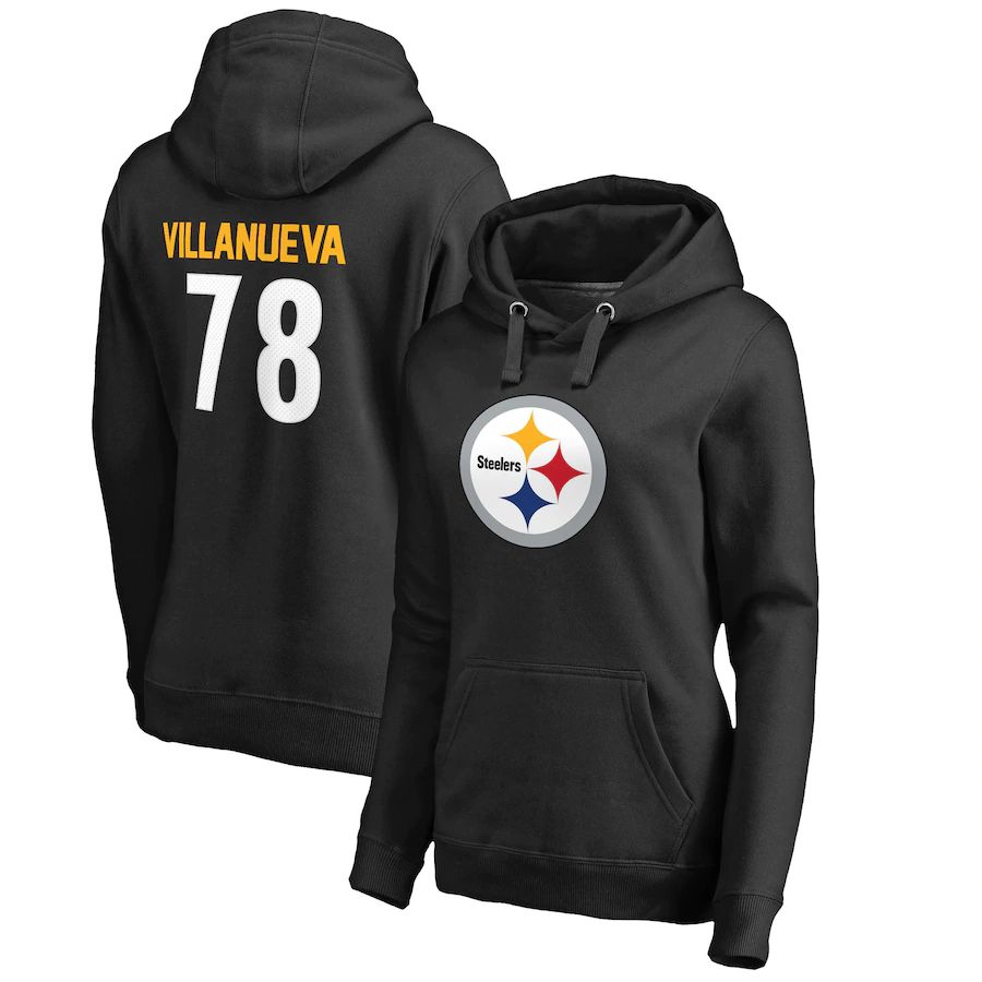 Women Pittsburgh Steelers 78 Alejandro Villanueva NFL Pro Line by Fanatics Branded Black Player Icon Name & Number Pullover Hoodie